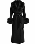 Long Cashmere Coat with Fur Collar & Cuffs
