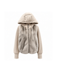 Beige mink fur hooded down jacket – front view