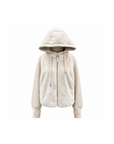 White mink fur hooded down jacket with knit sleeves