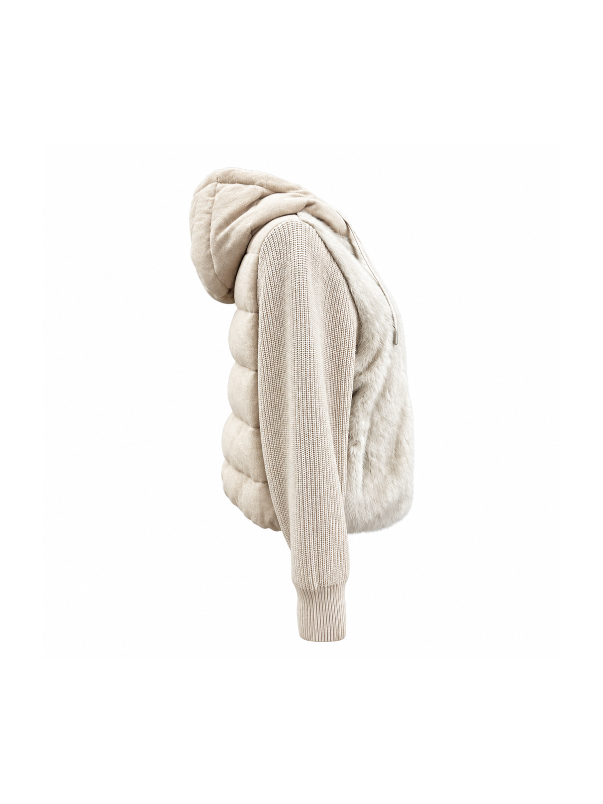 Ivory mink fur hooded down jacket – side back view