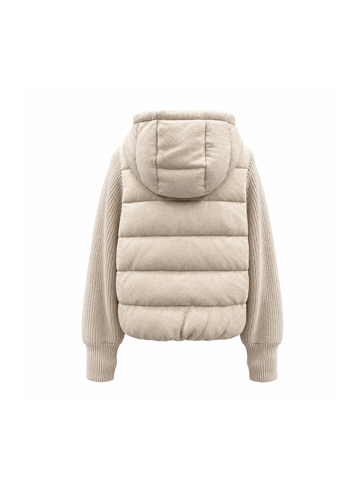 Beige mink fur hooded down jacket – back view
