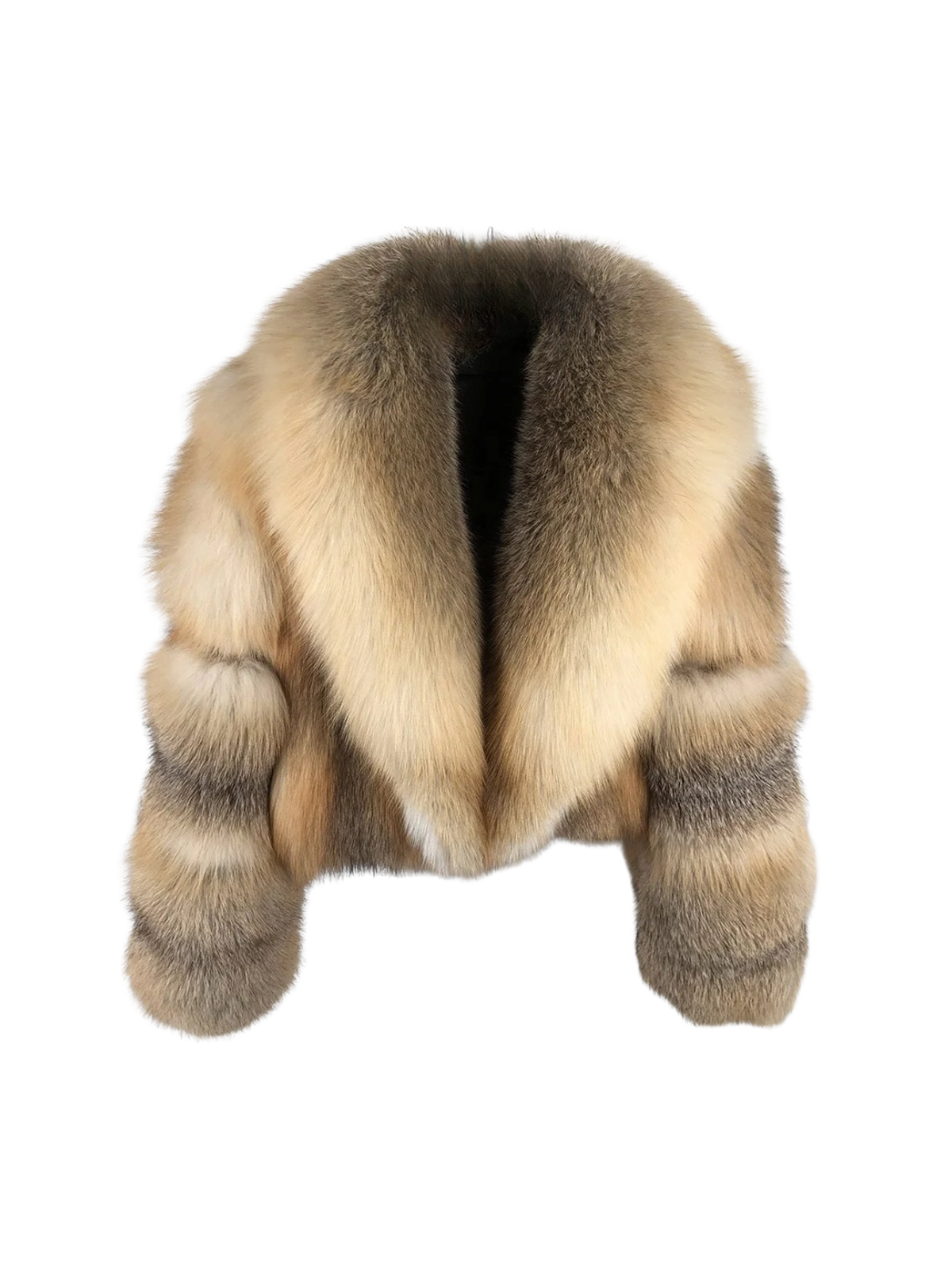 Golden fox fur straight rows cropped collar coat – view 5