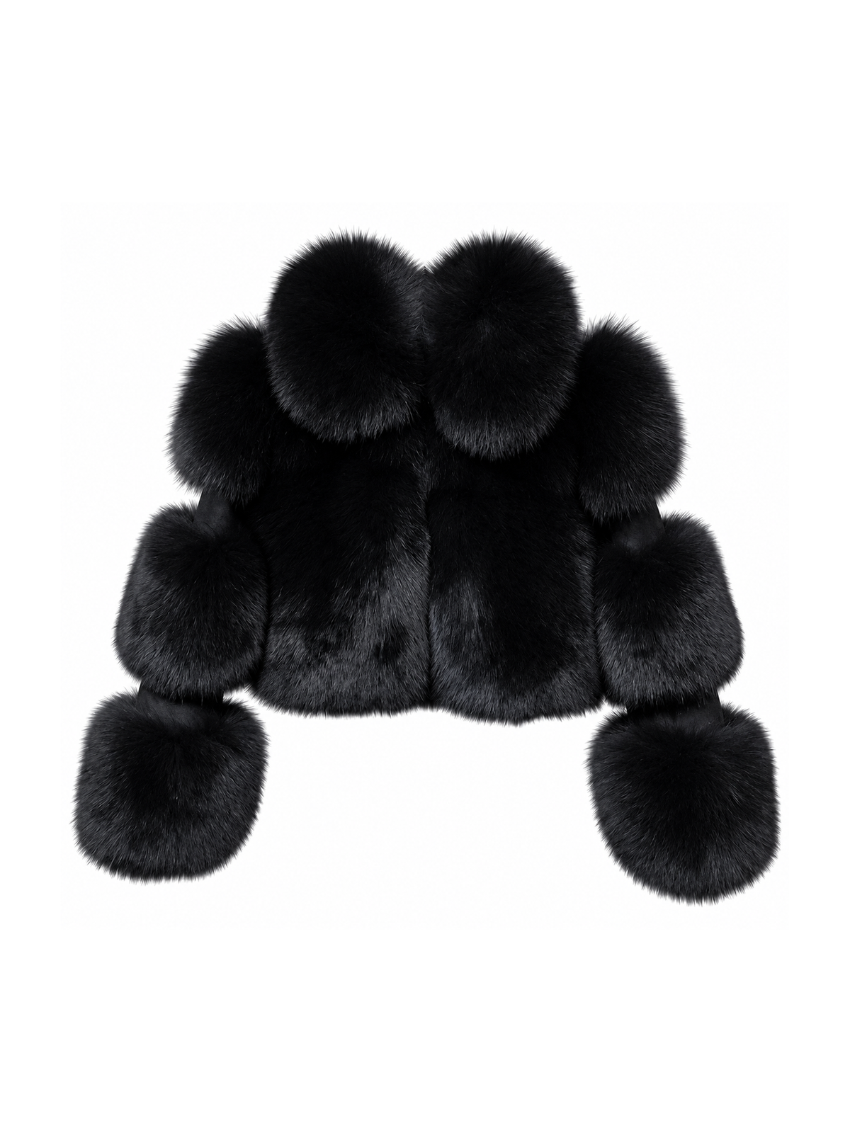 Black cropped fox fur collar coat with leather sleeves