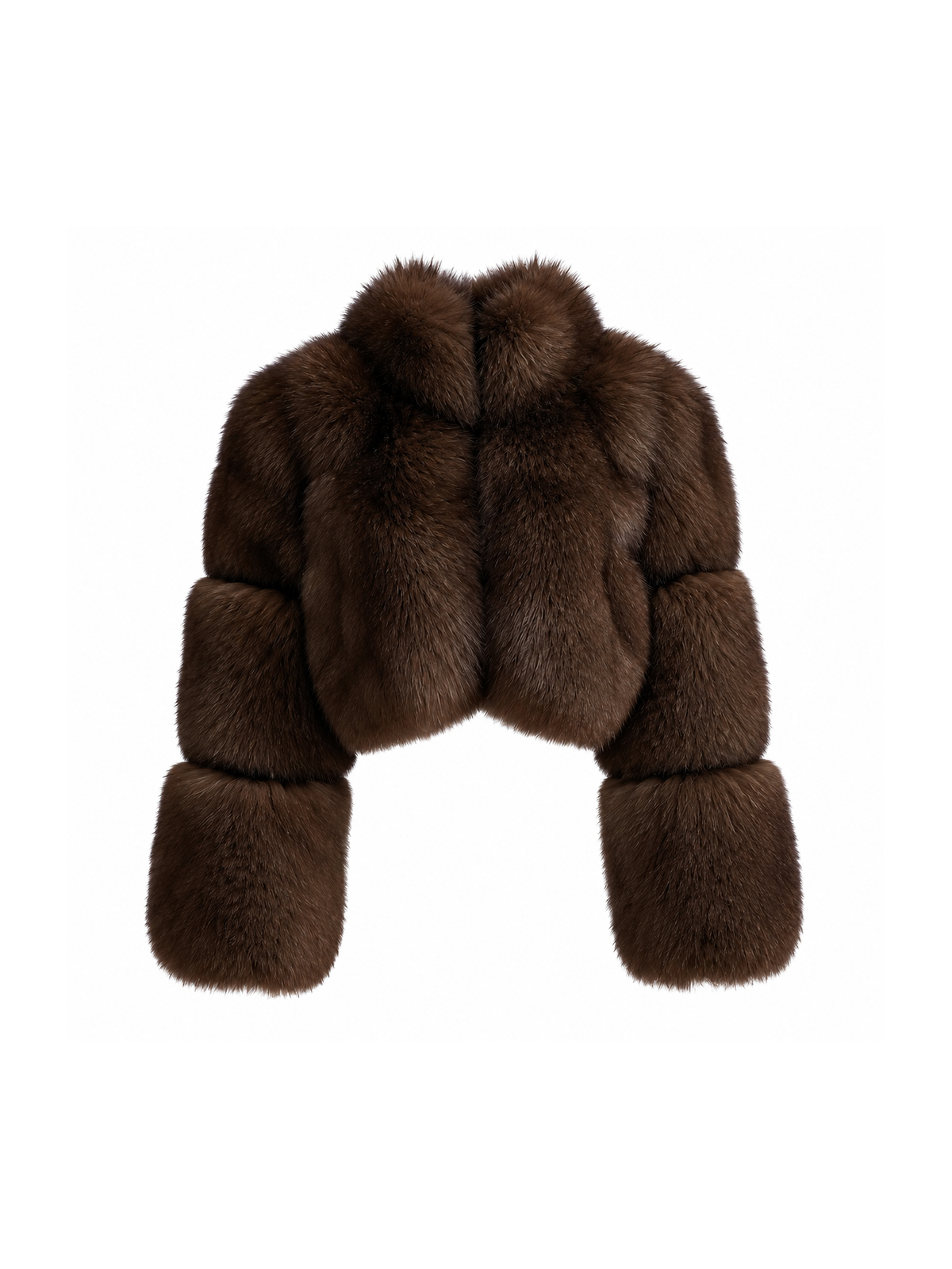 Brown straight rows cropped fox fur collar coat