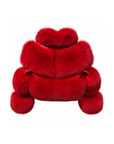 Rose red cropped fox fur collar coat with leather sleeves – back view