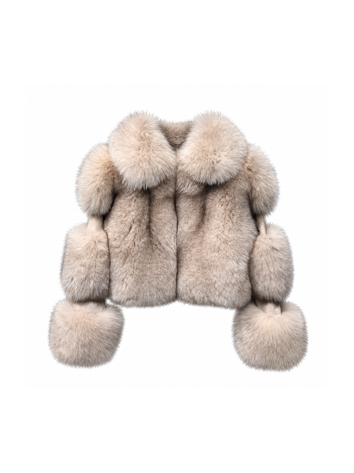 Beige cropped fox fur collar coat with leather sleeves