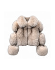 Beige cropped fox fur collar coat with leather sleeves